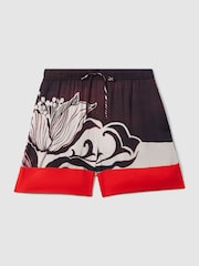 Reiss Burgundy/Cream Fallon Printed Drawstring Shorts - Image 2 of 7