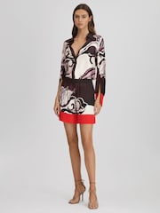 Reiss Burgundy/Cream Fallon Printed Drawstring Shorts - Image 6 of 7