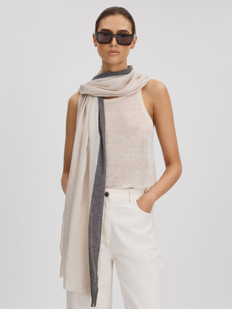 Reiss Black Beatrix Modal-Linen Striped Scarf - Image 1 of 5