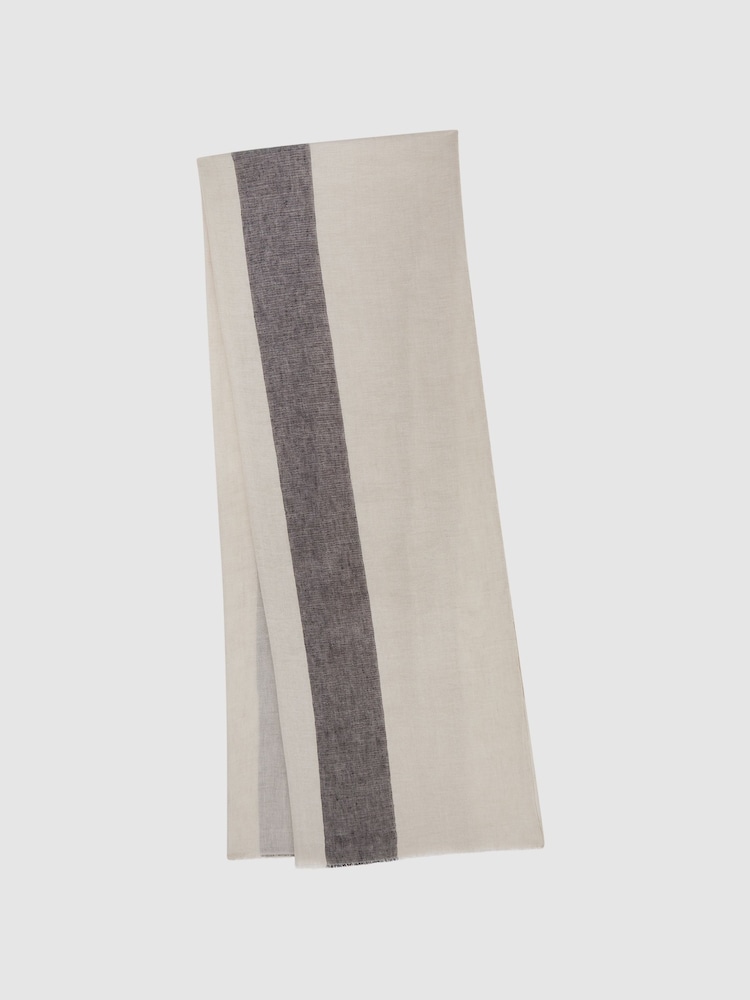 Reiss Black Beatrix Modal-Linen Striped Scarf - Image 2 of 5