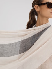 Reiss Black Beatrix Modal-Linen Striped Scarf - Image 3 of 5