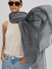 Reiss Blue Dixie Modal Blend Yarn Dyed Scarf - Image 1 of 6