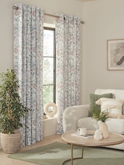 Blue/Green Next Nordic Floral Print Eyelet Lined Curtains - Image 1 of 6