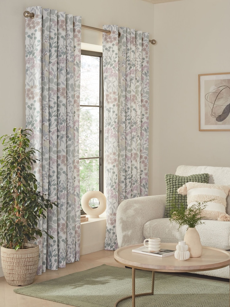 Blue/Green Next Nordic Floral Print Eyelet Lined Curtains - Image 1 of 6