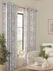 Blue/Green Next Nordic Floral Print Eyelet Lined Curtains - Image 2 of 6
