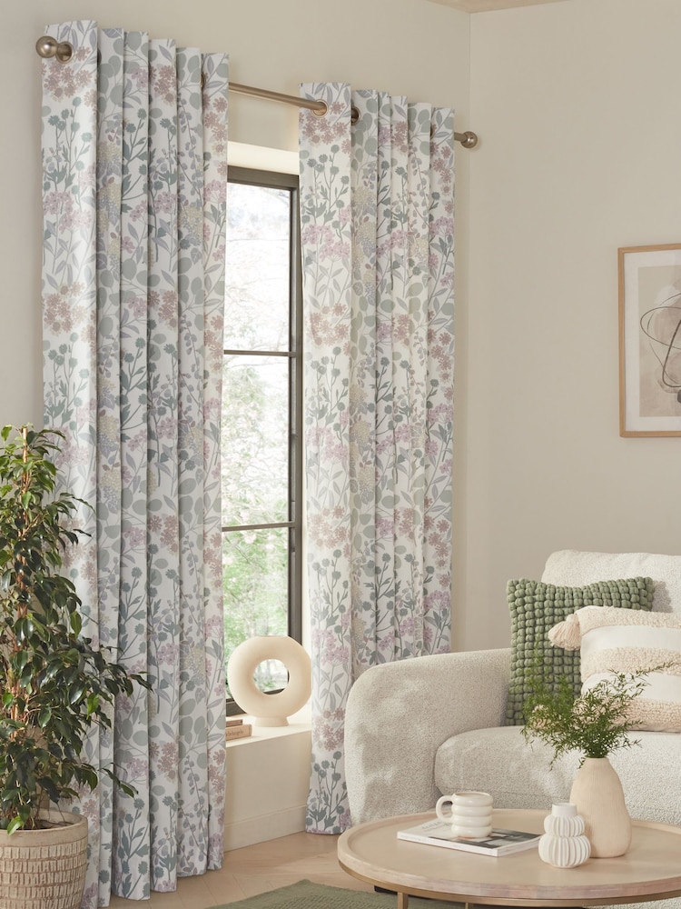 Blue/Green Next Nordic Floral Print Eyelet Lined Curtains - Image 2 of 6