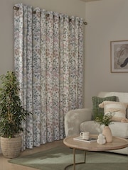 Blue/Green Next Nordic Floral Print Eyelet Lined Curtains - Image 3 of 6