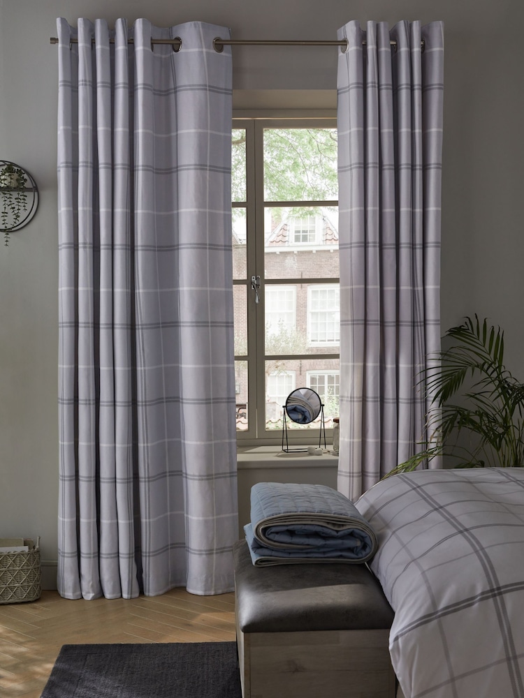 Grey Next Versatile Check Eyelet Blackout Curtains - Image 1 of 7