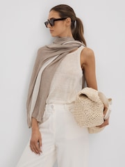 Reiss Camel Beatrix Modal-Linen Striped Scarf - Image 1 of 5