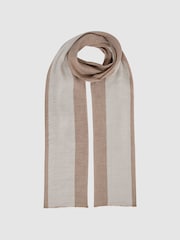 Reiss Camel Beatrix Modal-Linen Striped Scarf - Image 2 of 5