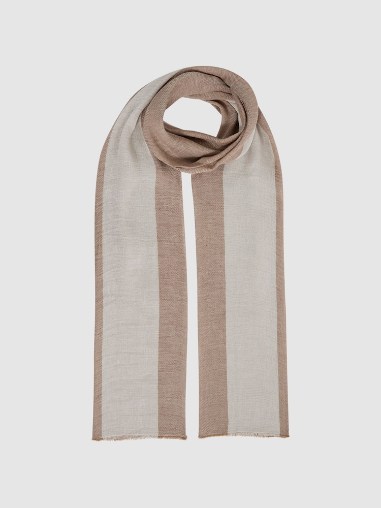 Reiss Camel Beatrix Modal-Linen Striped Scarf - Image 2 of 5