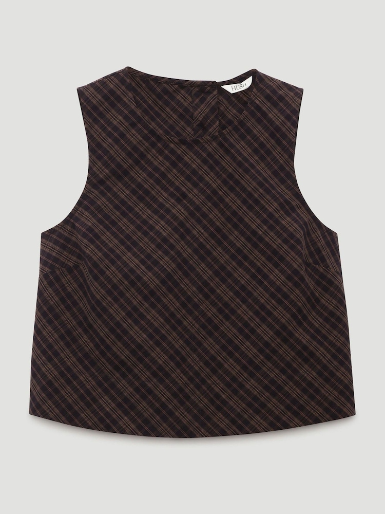 Hush Brown Vera Cotton Check Shell Top - Image 5 of 5 Hush Brown Vera Cotton Check Shell Top - Image 5 of 5