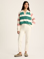 Joules Marion Pink & Green Striped V-Neck Jumper With Collar - Image 3 of 6