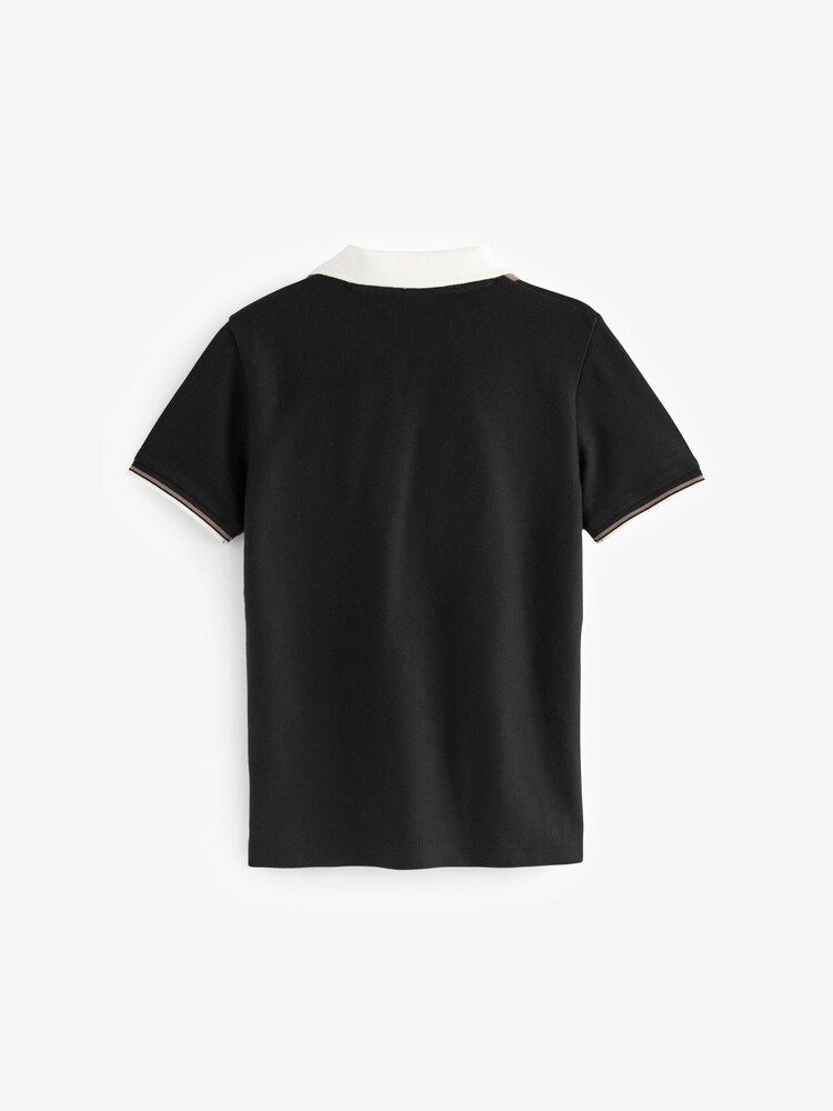 White/Black Revere Collar Short Sleeve Polo Shirt (3-16yrs) - Image 2 of 3 White/Black Revere Collar Short Sleeve Polo Shirt (3-16yrs) - Image 2 of 3