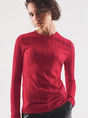 Red Long Sleeve Crew Neck Ladder Top - Image 1 of 6