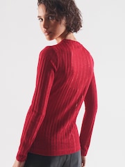 Red Long Sleeve Crew Neck Ladder Top - Image 3 of 6