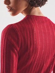 Red Long Sleeve Crew Neck Ladder Top - Image 4 of 6