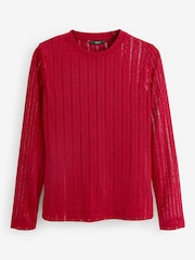 Red Long Sleeve Crew Neck Ladder Top - Image 5 of 6