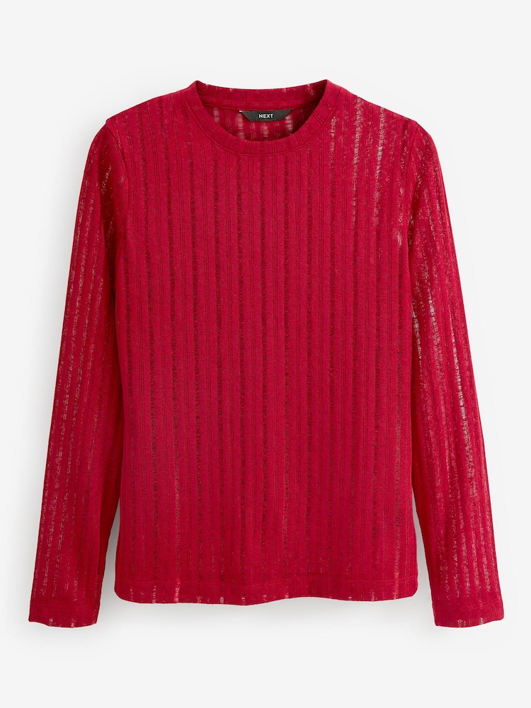 Red Long Sleeve Crew Neck Ladder Top - Image 5 of 6
