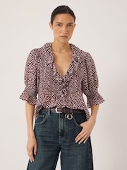 Hush Blue Mirae Ruffle Short Sleeve Textured Blouse - Image 1 of 5