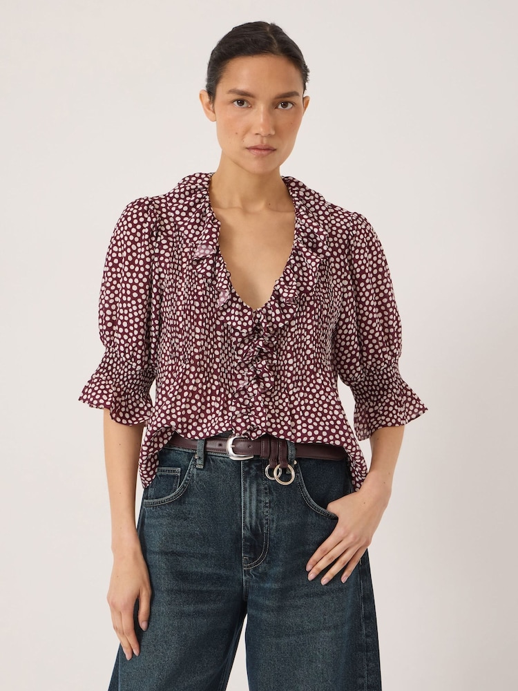 Hush Blue Mirae Ruffle Short Sleeve Textured Blouse - Image 1 of 5