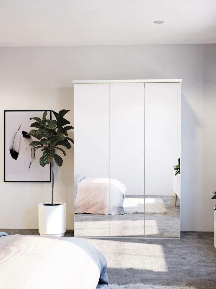 Wiemann Peyton White Mirror Semi Fitted Triple Wardrobe - Image 1 of 4
