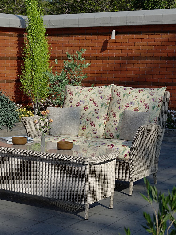 Laura Ashley Cranberry Red Garden Wilton Lounging Sofa in Gosford Cranberry Cushions - Image 1 of 4