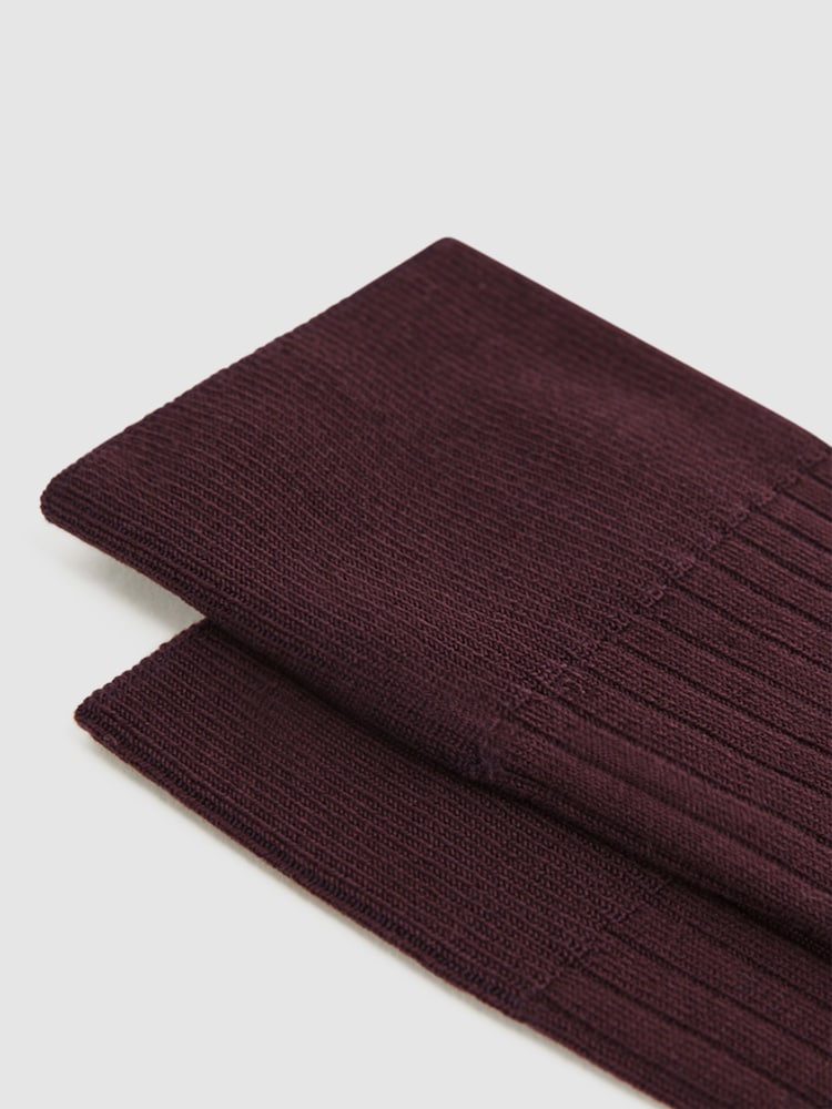 Reiss Bordeaux Feli Ribbed Mercerised Cotton Blend Sock - Image 2 of 3