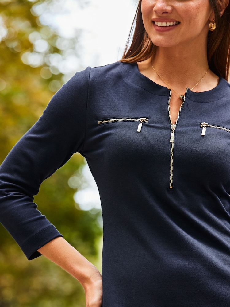 Sosandar Blue Zip Detail Ponte Shift Dress - Image 5 of 5