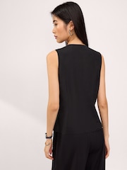 Black Linen Blend Tie Front Waistcoat - Image 3 of 6