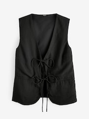 Black Linen Blend Tie Front Waistcoat - Image 5 of 6