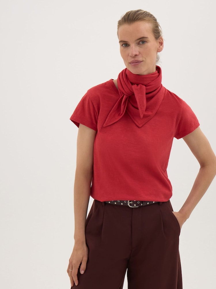 Hush Red Minna Slim Fit Slub T-Shirt with Scarf - Image 1 of 6 Hush Red Minna Slim Fit Slub T-Shirt with Scarf - Image 1 of 6