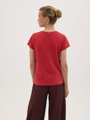 Hush Red Minna Slim Fit Slub T-Shirt with Scarf - Image 3 of 6