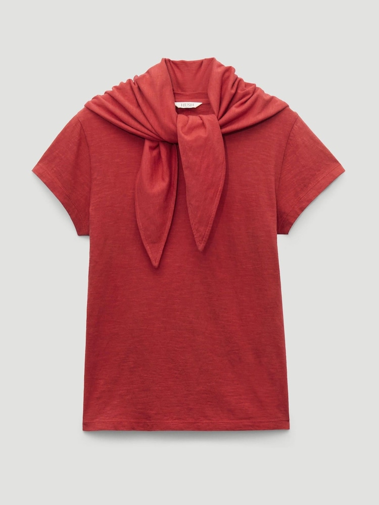 Hush Red Minna Slim Fit Slub T-Shirt with Scarf - Image 6 of 6 Hush Red Minna Slim Fit Slub T-Shirt with Scarf - Image 6 of 6