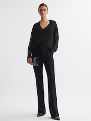 Reiss Black Shelly Hybrid Knit and Sheer V-Neck Jumper - Image 3 of 6