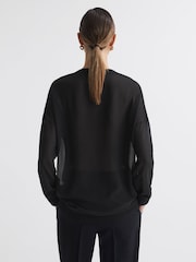 Reiss Black Shelly Hybrid Knit and Sheer V-Neck Jumper - Image 5 of 6