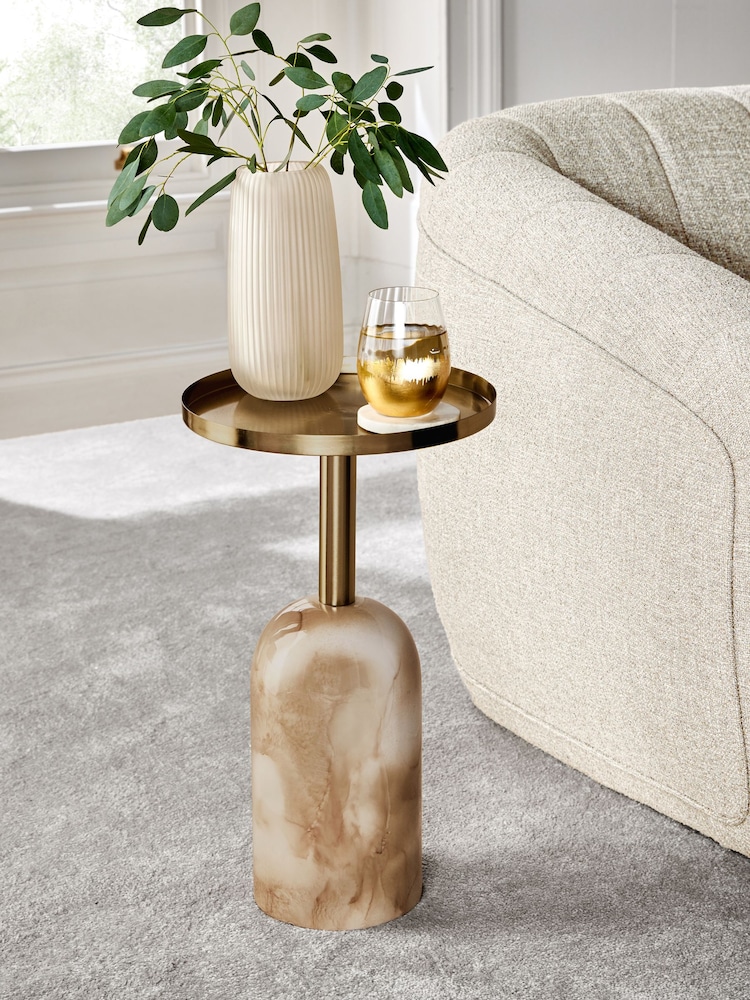 Lipsy Gold and Faux Marble Metal Faux Marble Side Table - Image 1 of 5