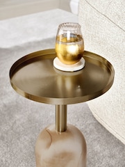 Lipsy Gold and Faux Marble Metal Faux Marble Side Table - Image 2 of 5