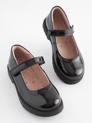 Black Patent Wide Fit (G) School Leather Chunky Mary Jane Shoes - Image 1 of 6