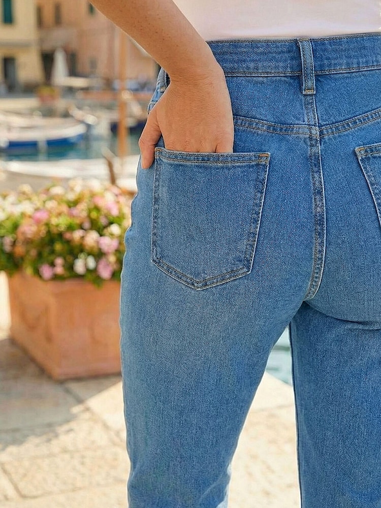 Roman Blue Cotton Ankle Grazer Stretch Trousers - Image 4 of 4 Roman Blue Cotton Ankle Grazer Stretch Trousers - Image 4 of 4