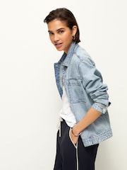 Mid Blue 100% Cotton Patch Pocket Denim Jacket - Image 3 of 5