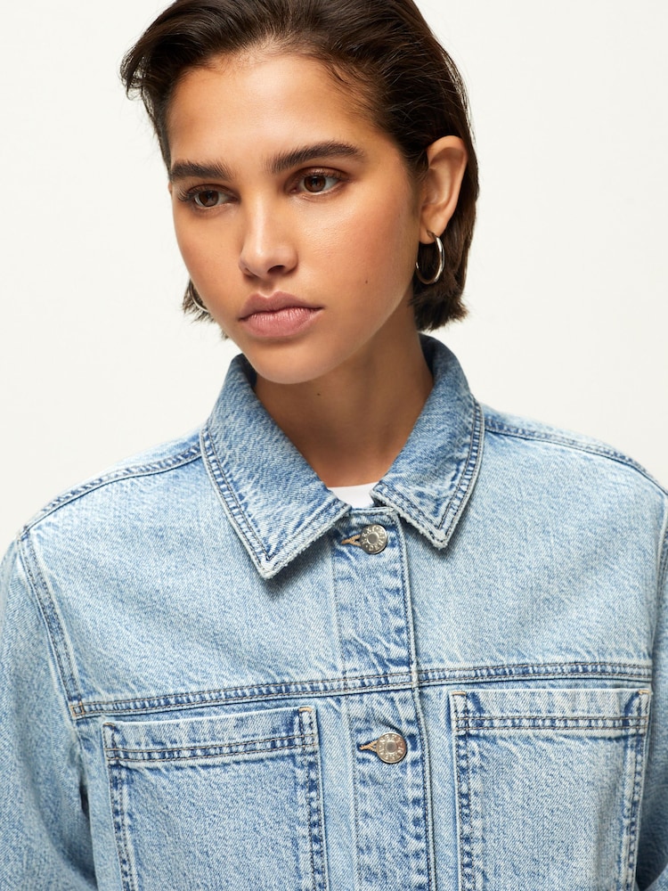 Mid Blue 100% Cotton Patch Pocket Denim Jacket - Image 5 of 5