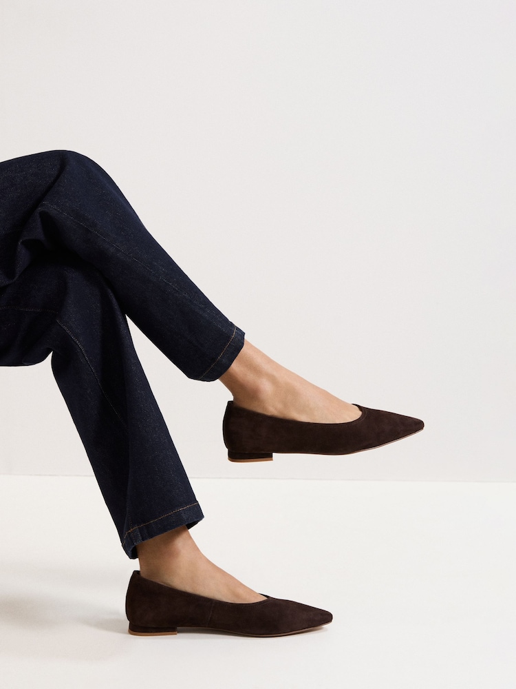 Phase Eight Brown Suede Ballet Pumps - Image 2 of 7 Phase Eight Brown Suede Ballet Pumps - Image 2 of 7