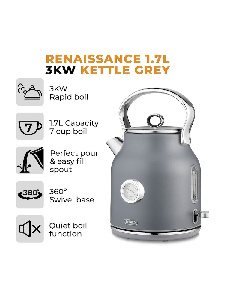 Tower Grey Renaissance 1.7L 3KW Ultra-Fast Boil  Kettle - Image 2 of 8