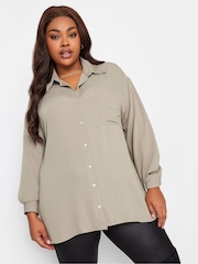 Yours Curve Grey Cuffed Sleeve Shirt - Image 1 of 4