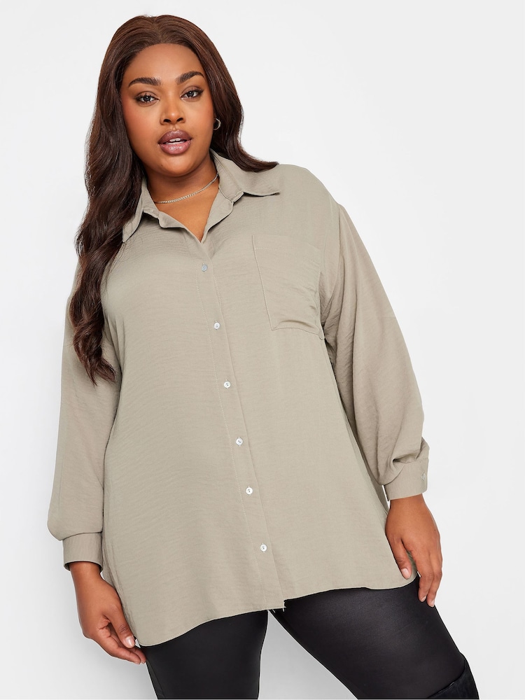 Yours Curve Grey Cuffed Sleeve Shirt - Image 1 of 4