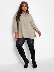 Yours Curve Grey Cuffed Sleeve Shirt - Image 3 of 4