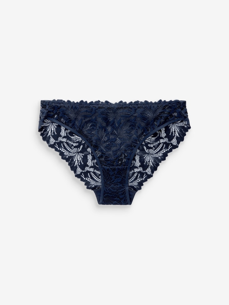 Navy Blue High Leg Ultimate Comfort Lace Knickers - Image 6 of 6