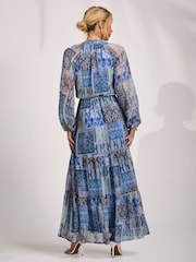 Μπλε - Jolie Moi Long Sleeve Chiffon Tiered Maxi Dress - Εικόνα 2 από 6