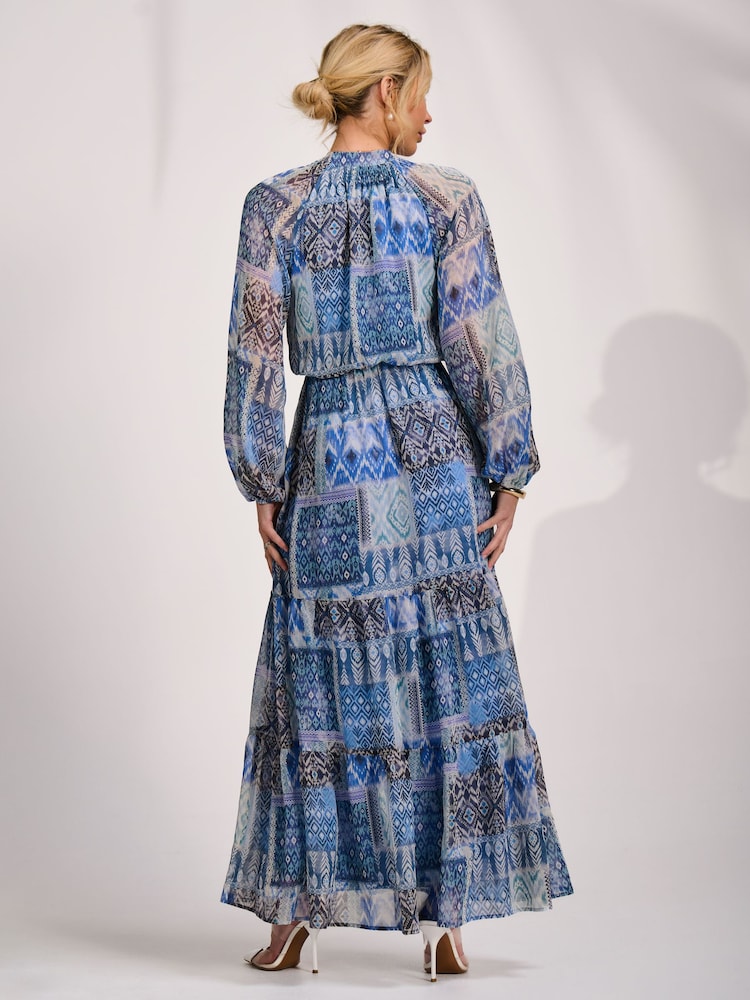 Μπλε - Jolie Moi Long Sleeve Chiffon Tiered Maxi Dress - Εικόνα 2 από 6